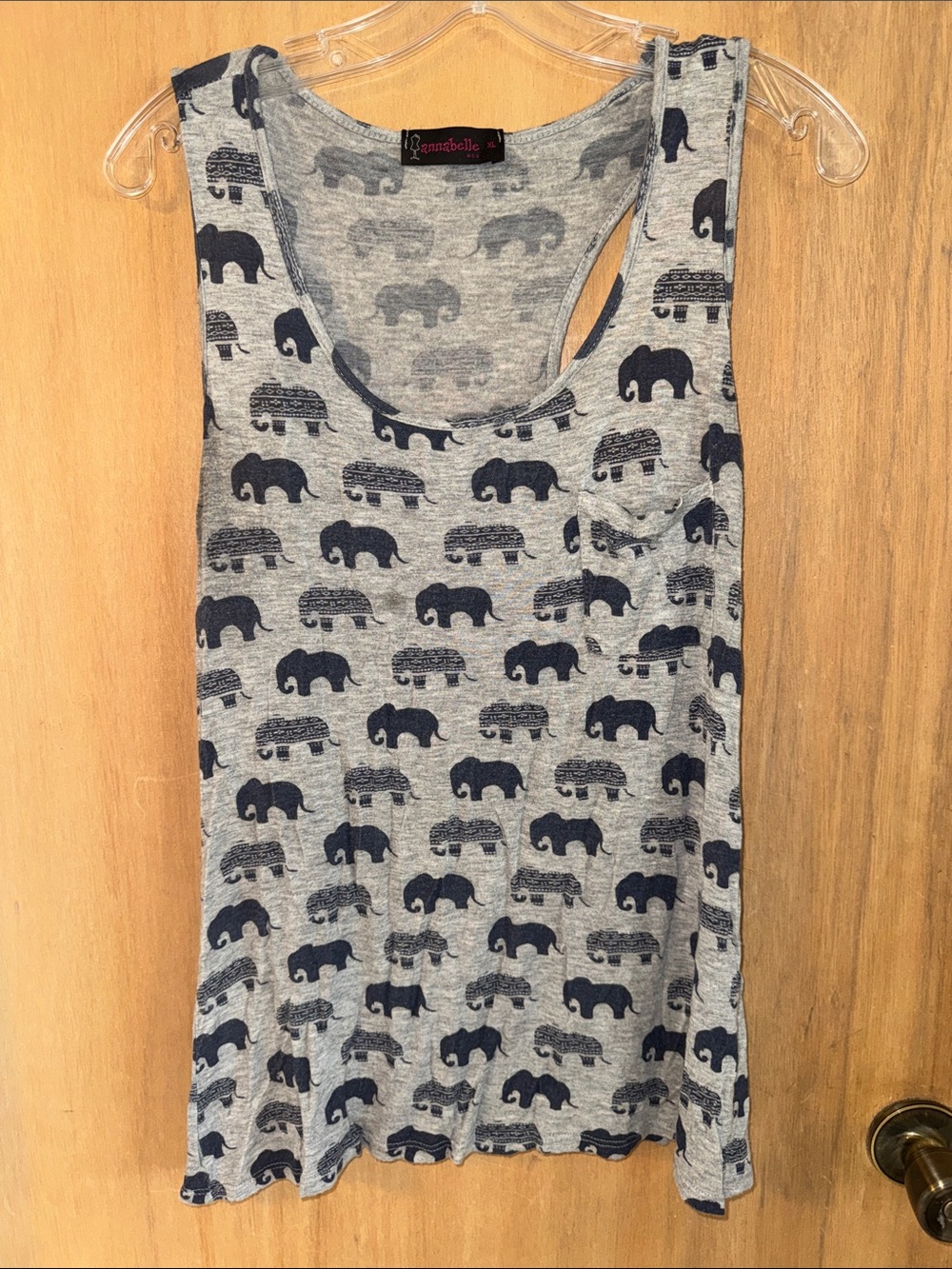 Annabelle Elephant Print Racerback Tank Pocket Extra Large